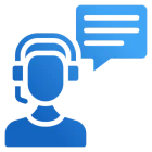Blue headset and speech bubble icon